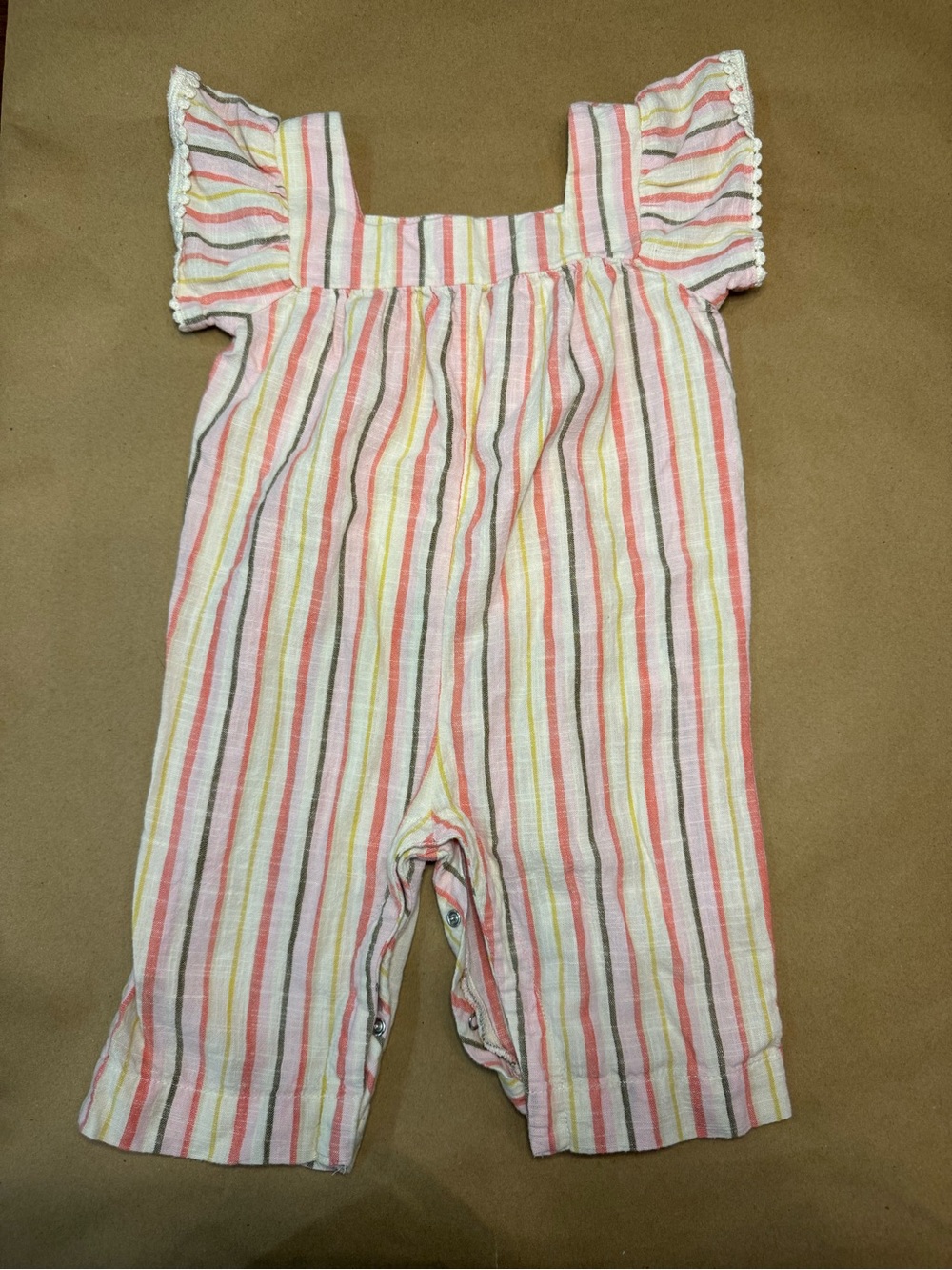 Striped Pink & Yellow Cotton Baby Romper